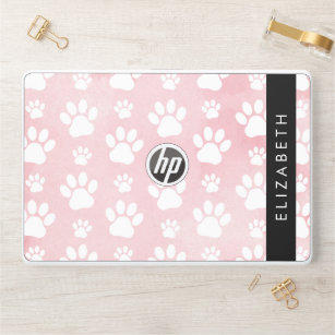 Dog Paws, White Paws, Pink Watercolors, Your Name HP Laptop Skin
