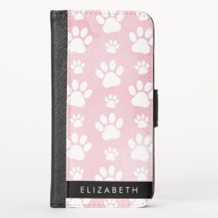 Dog Paws, White Paws, Pink Watercolors, Your Name iPhone X Wallet Case
