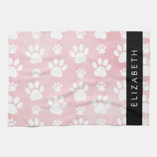 Dog Paws, White Paws, Pink Watercolors, Your Name Kitchen Towel