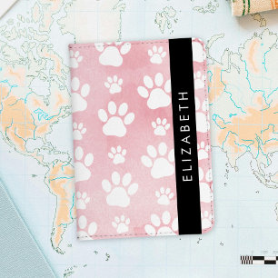 Dog Paws, White Paws, Pink Watercolors, Your Name Passport Holder