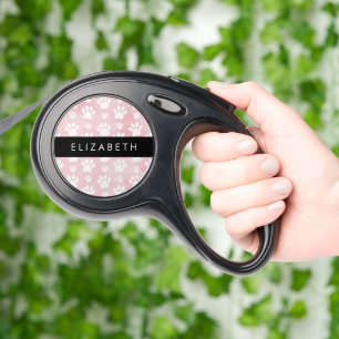 Dog Paws, White Paws, Pink Watercolors, Your Name Retractable Pet Leash