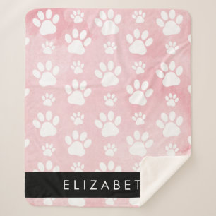 Dog Paws, White Paws, Pink Watercolors, Your Name Sherpa Blanket