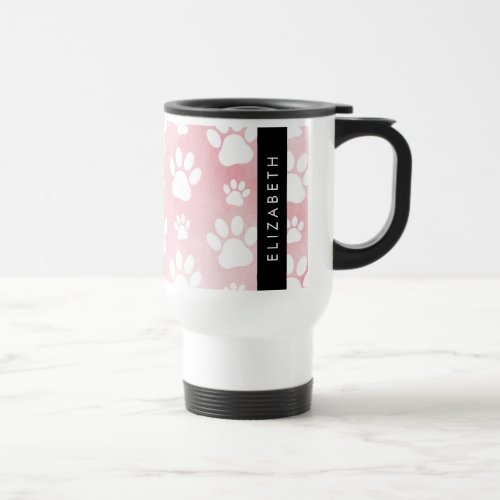 Dog Paws White Paws Pink Watercolors Your Name Travel Mug