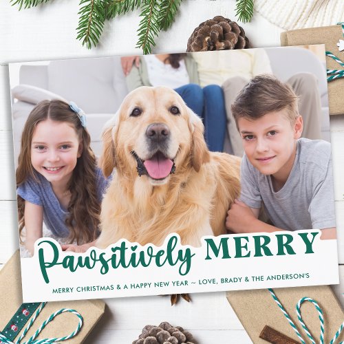 Dog Pawsitively Merry Cute Personalized Pet Photo Holiday Postcard