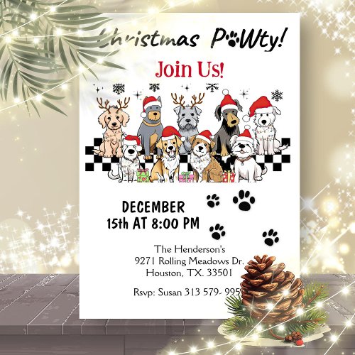 Dog Pawty Animals Christmas Party Invitation