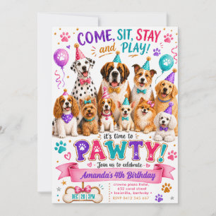 Dog Pawty Colorful Watercolor Puppy Birthday Invitation