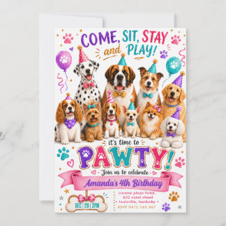 Dog Pawty Colorful Watercolor Puppy Birthday Invitation