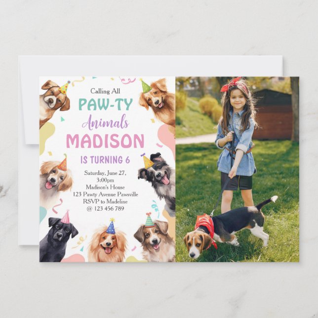 Dog Pawty Photo Birthday Invitation (Front)