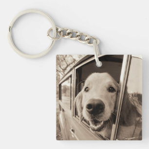 Dog Peeking Out a Car Window Keychain