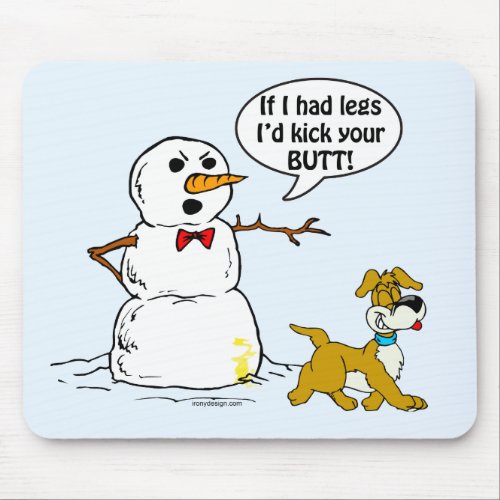 Dog Pees on Snowman Cartoon blue Mouse Pad
