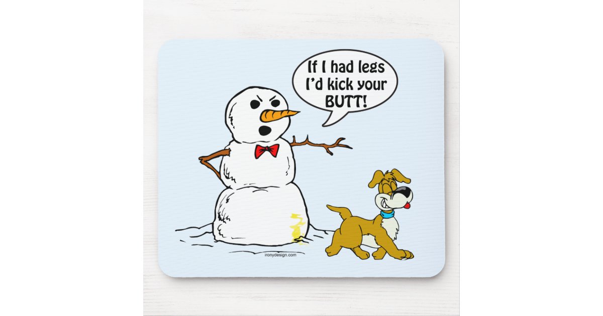 Dog Pees on Snowman Cartoon blue Mouse Pad Zazzle