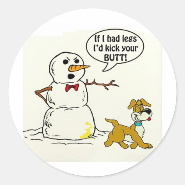 Dog Pees on Snowman Classic Round Sticker (Front)