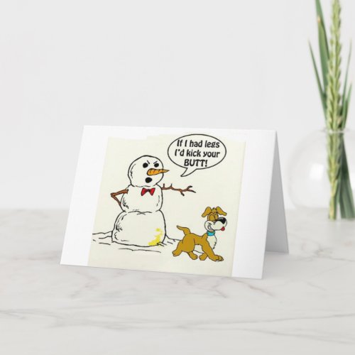 Dog Pees on Snowman Holiday Card