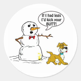 Dog Pees on Snowman Joke Classic Round Sticker