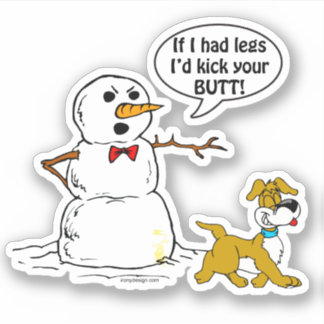 Dog Pees on Snowman Joke Contour Cut Sticker