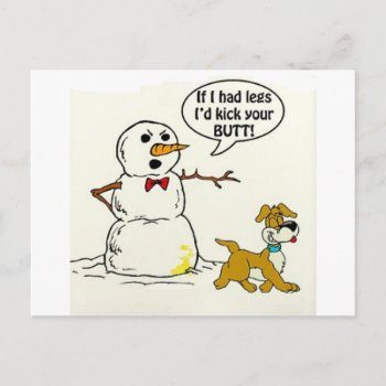 Dog Pees On Snowman Postcard by Unique_Christmas at Zazzle