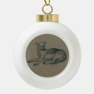 Dog. Pencil drawing. Ceramic Ball Christmas Ornament
