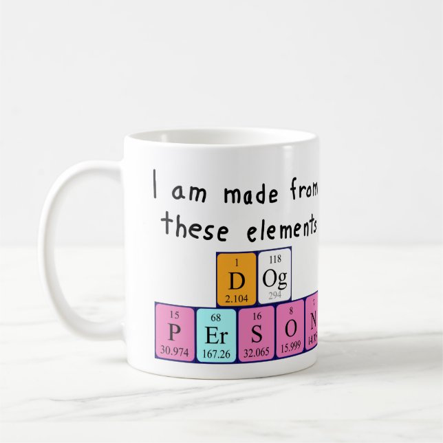Dog Person periodic table name mug (Left)