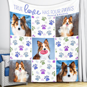 Dog Personalised 5 Photo Trendy Paw Print Quilt Fleece Blanket