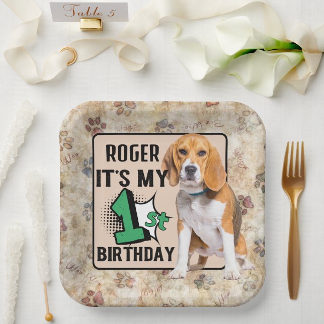 Dog Personalized 1st birthday party Paper Plates (Wedding)