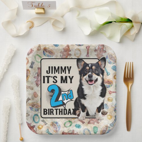 Dog Personalized 2nd birthday party  Paper Plates