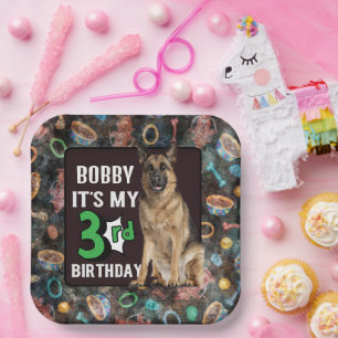 Dog Personalized 3rd birthday party Paper Plates