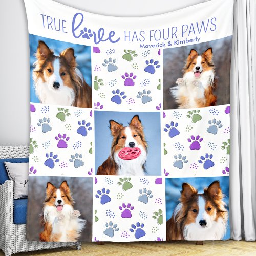 Dog Personalized 5 Photo Trendy Paw Print Quilt Fleece Blanket