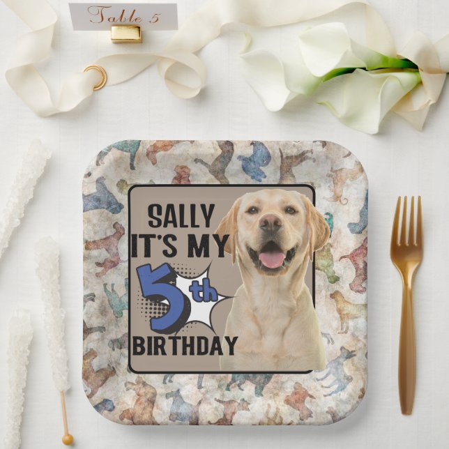 Dog Personalized 5th birthday party Paper Plates (Wedding)