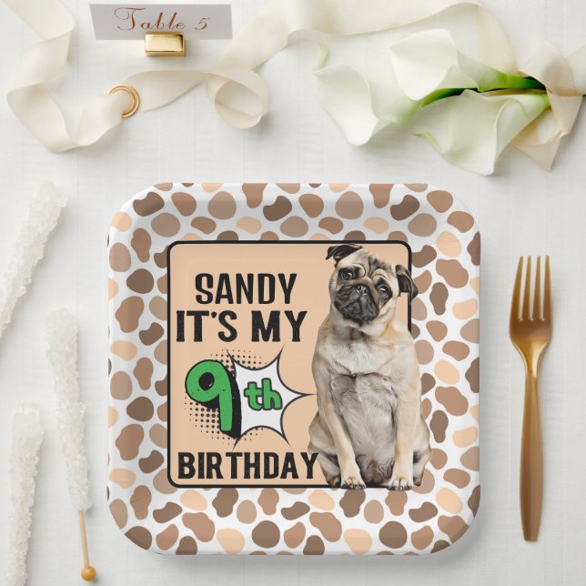 Dog Personalized 9th birthday party  Paper Plates (Wedding)