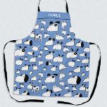 Dog Personalized Apron<br><div class="desc">Fun cartoon dog pattern on a blue background, which can be changed in the design tool. Change the name to personalize. Original art by Nic Squirrell. Perfect for dog moms and dads and animal and pet lovers.</div>