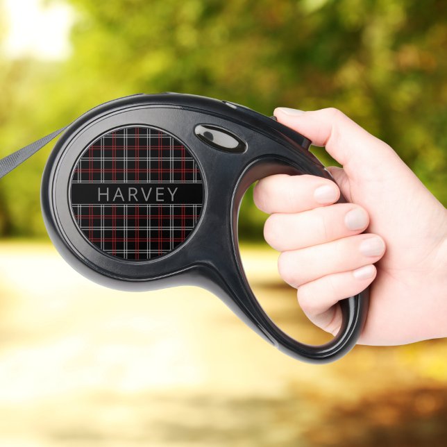 Dog Personalized Name Red Plaid Pattern for Him Retractable Pet Leash (Creator Uploaded)