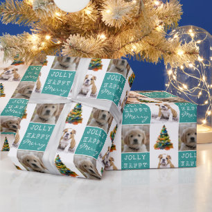 Dog Pet 2 Photos Christmas Tree Watercolor Wrapping Paper