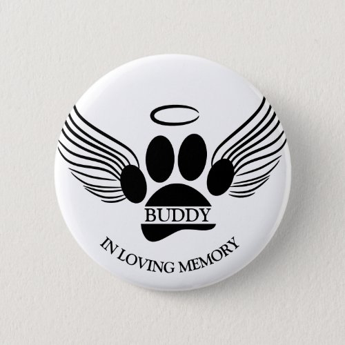 Dog Pet Angel Wings Memorial Custom Name Button