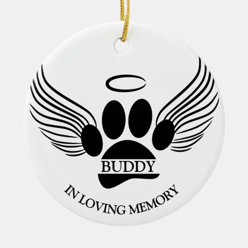 Dog Pet Angel Wings Memorial Custom Name Ceramic Ornament