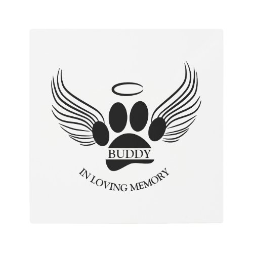 Dog Pet Angel Wings Memorial Custom Name Metal Print