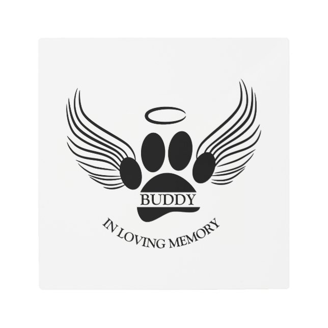 Dog Pet Angel Wings Memorial Custom Name Metal Print (Front)