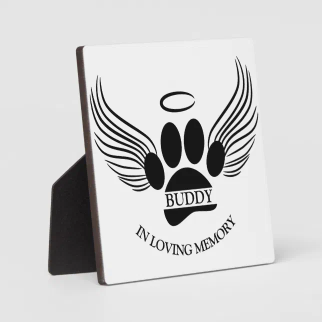 Dog Pet Angel Wings Memorial Custom Name Plaque | Zazzle