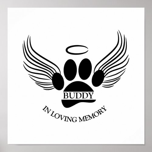 Dog Pet Angel Wings Memorial Custom Name Poster