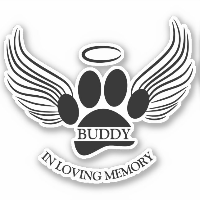 Dog Pet Angel Wings Memorial Custom Name Sticker (Front)