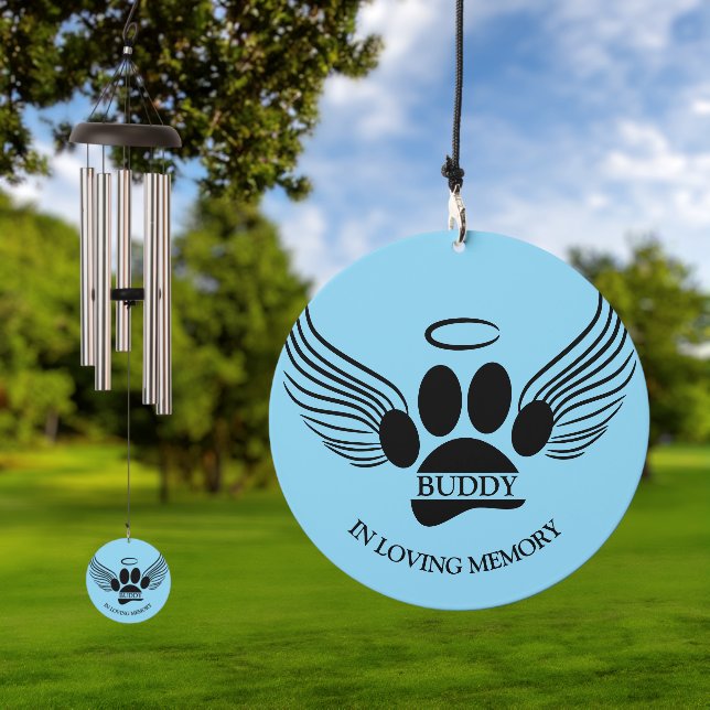 Dog Pet Angel Wings Memorial Custom Name Wind Chime (Outdoor)