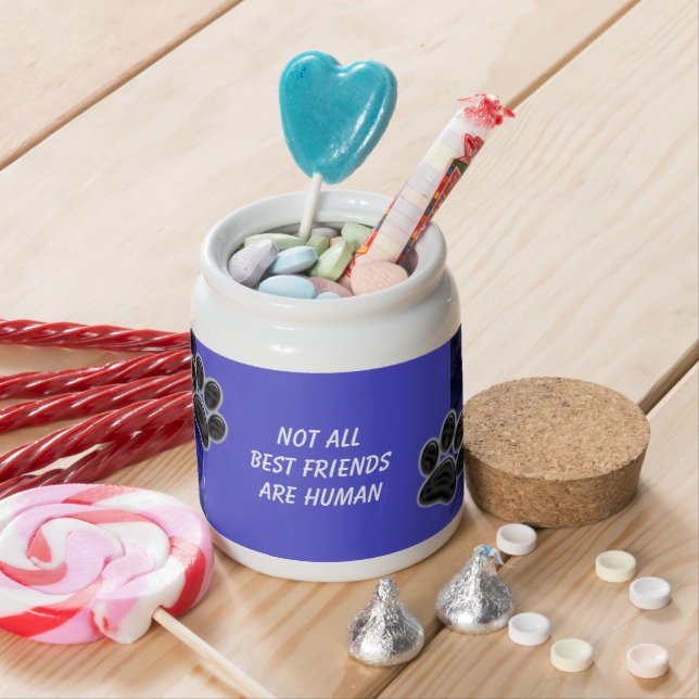 Dog Pet Best Friend Red Heart Puppy Paw Print Candy Jar (In Situ)
