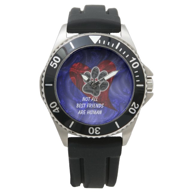 Dog Pet Best Friend Red Heart Puppy Paw Print Watch (Front)