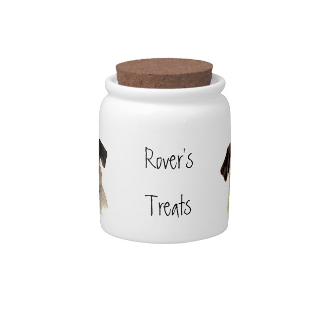 Dog, Pet, Custom Name Pug Treat Jar, Candy Jar (Front)