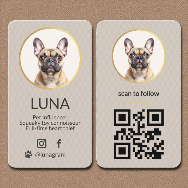 Dog Pet Elegant Photo Gold Social Media QR Code Business Card (Creator Uploaded)