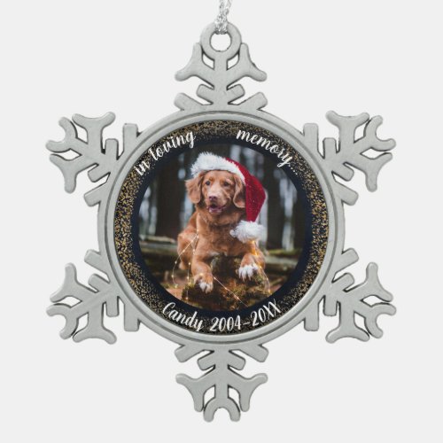 Dog Pet First Christmas Photo Rusti Circle Frame Snowflake Pewter Christmas Ornament