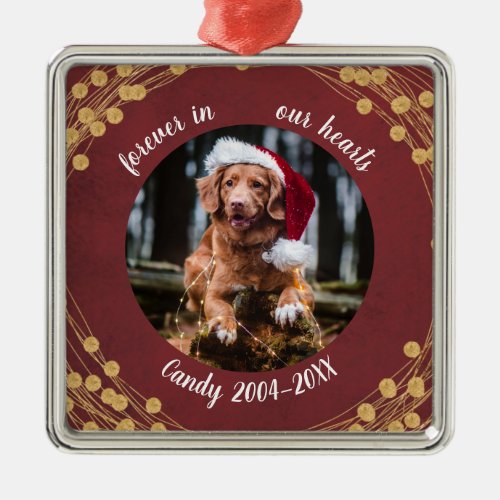 Dog Pet First Christmas Photo Rustic Light Wreaths Metal Ornament