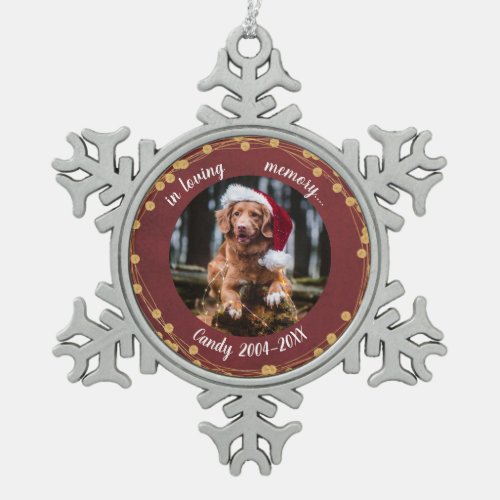 Dog Pet First Christmas Photo Rustic Light Wreaths Snowflake Pewter Christmas Ornament