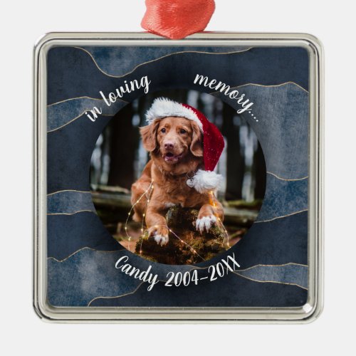 Dog Pet First Christmas Photo Rustic Mountain Metal Ornament
