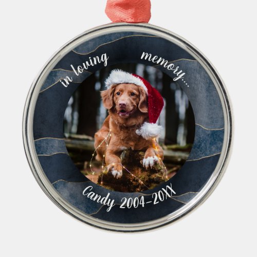 Dog Pet First Christmas Photo Rustic Mountain Metal Ornament