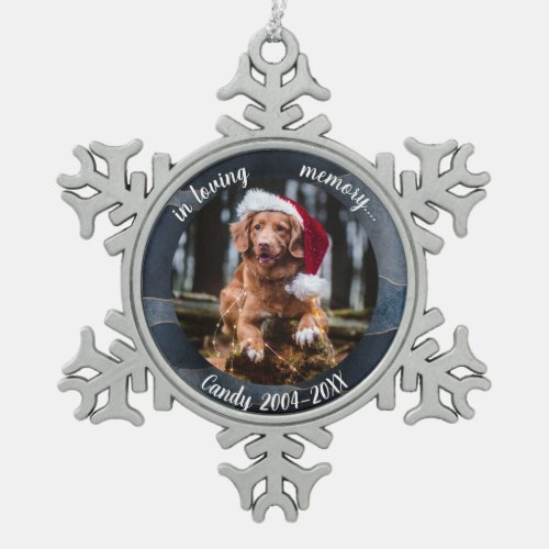 Dog Pet First Christmas Photo Rustic Mountain Snowflake Pewter Christmas Ornament